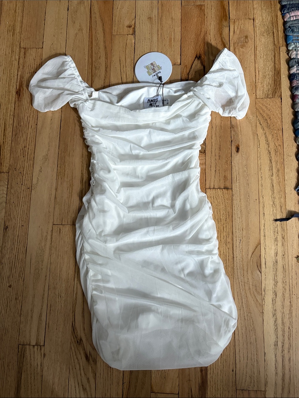 Princess Polly White Ruched Cap Sleeve Mini Dress NWT